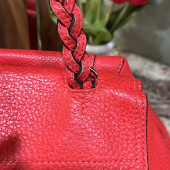 TORY BURCH  HALF MOON POPPY ORANGE SAMBA PEBBLE GRAIN LEATHER SHOULDER BAG PURSE - Picture 3 of 12